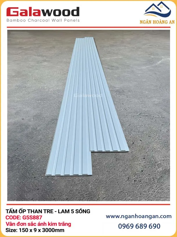 Tấm Lam Sóng Than Tre Galawood G5S887 Vân Đơn Sắc Ánh Kim Trắng