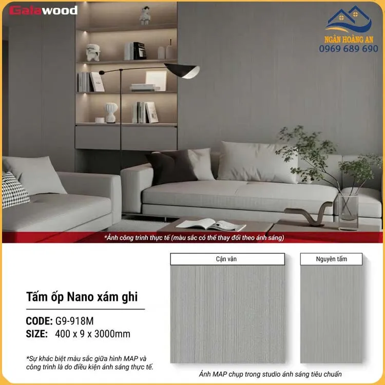 Tấm Nhựa Ốp Nano Galawood G9-918M Vân Gỗ Xám
