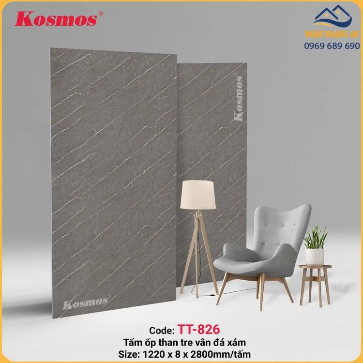 Tấm Ốp Sợi Than Tre Kosmos TT-826 Vân Đá Xám