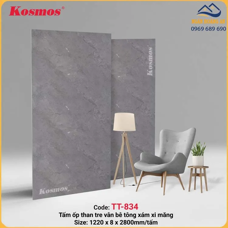 Tấm Ốp Sợi Than Tre Kosmos Vân Bê Tông Xám TT-834
