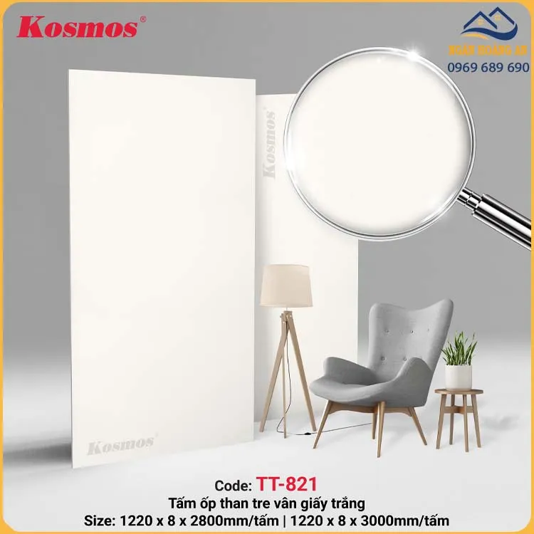 Tấm Ốp Tường Sợi Than Tre Kosmos Vân Vải Trắng TT-821