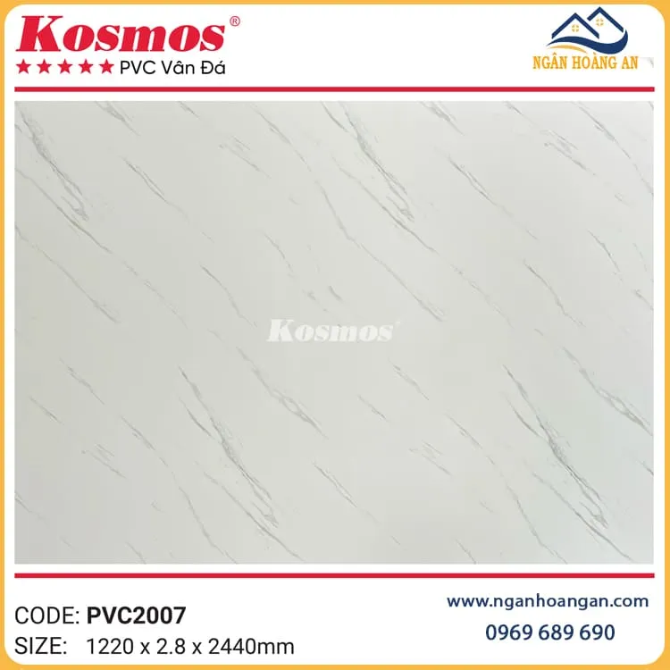 PVC Giả Vân Đá Màu Trắng Vân Mây Kosmos PVC2007