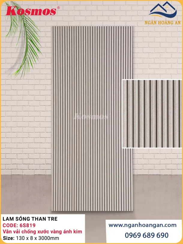 Tấm Ốp Lam Sóng Than Tre Kosmos 6S819 Vân Vải Vàng Ánh Kim