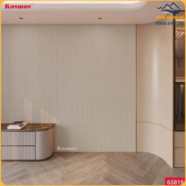 Tấm Ốp Lam Sóng Than Tre Kosmos 6S819 Vân Vải Vàng Ánh Kim