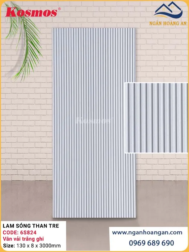 Tấm Ốp Lam Sóng Than Tre Vân Vải Trắng Ghi Kosmos 6S824
