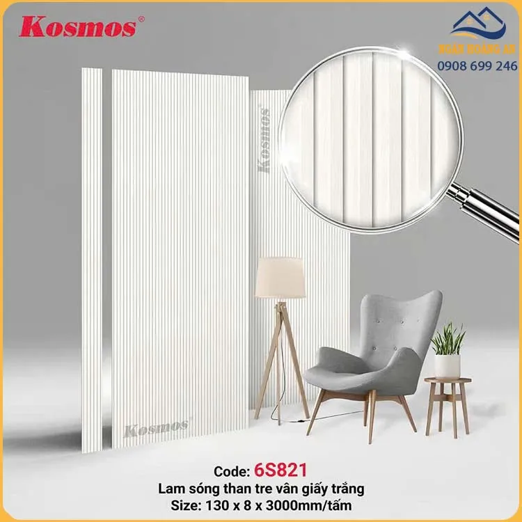 Tấm Ốp Tường Lam Sóng Than Tre Vân Vải Trắng Kosmos 6S821
