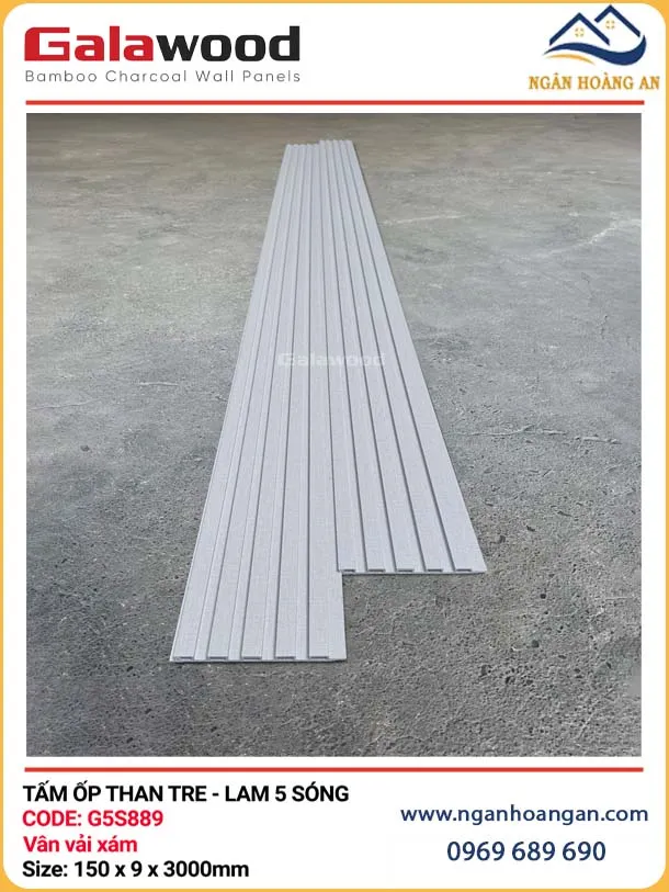 Tấm Ốp Tường Lam Sóng Than Tre Vân Vải Xám Galawood G5S889