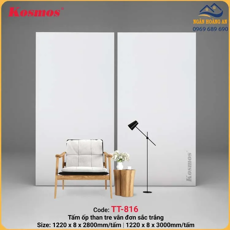 Tấm Ốp Tường Than Tre Đơn Sắc Trắng Kosmos TT-816