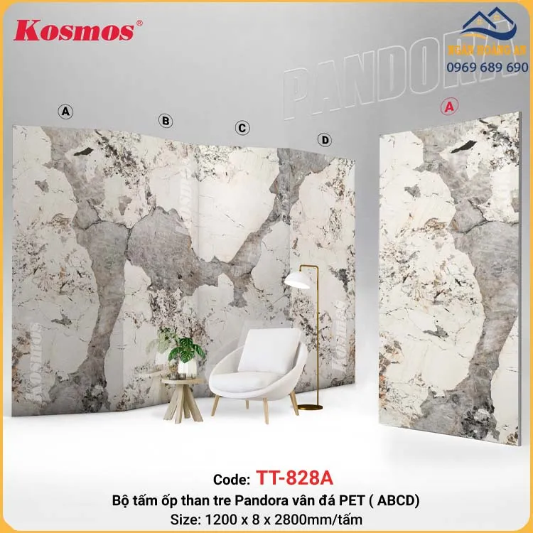 Tấm Ốp Đa Năng Sợi Than Tre Vân Đá Pandora Kosmos TT-828