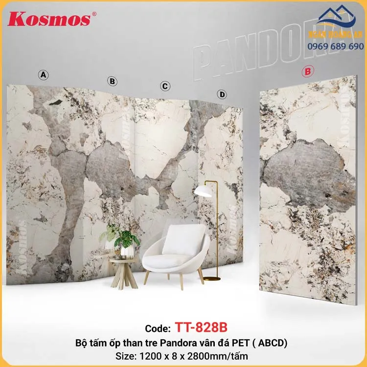 Tấm Ốp Đa Năng Sợi Than Tre Vân Đá Pandora Kosmos TT-828
