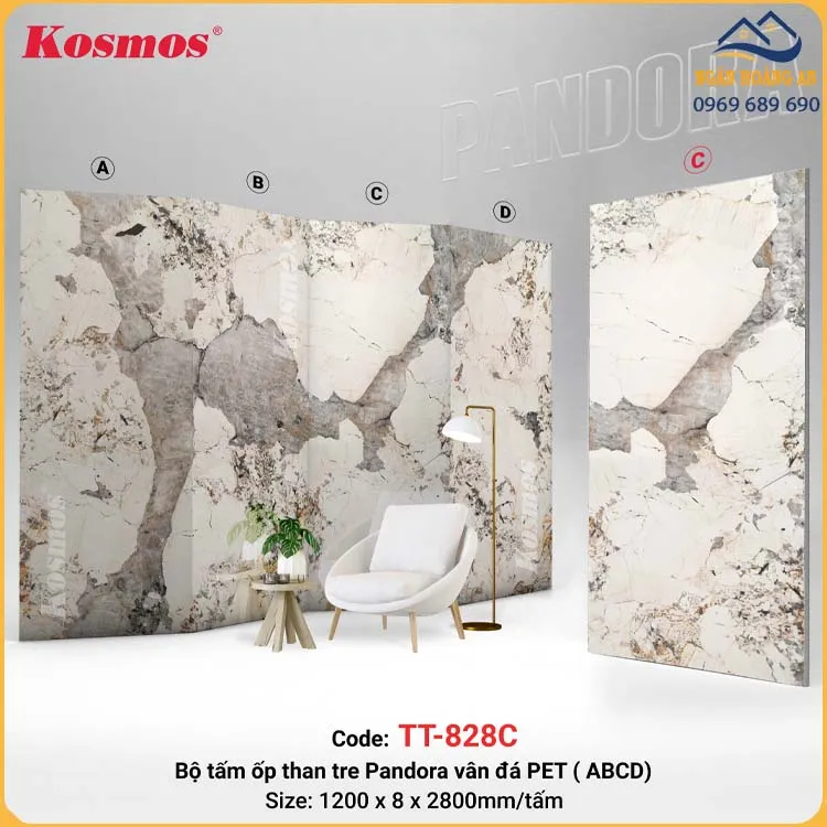 Tấm Ốp Đa Năng Sợi Than Tre Vân Đá Pandora Kosmos TT-828
