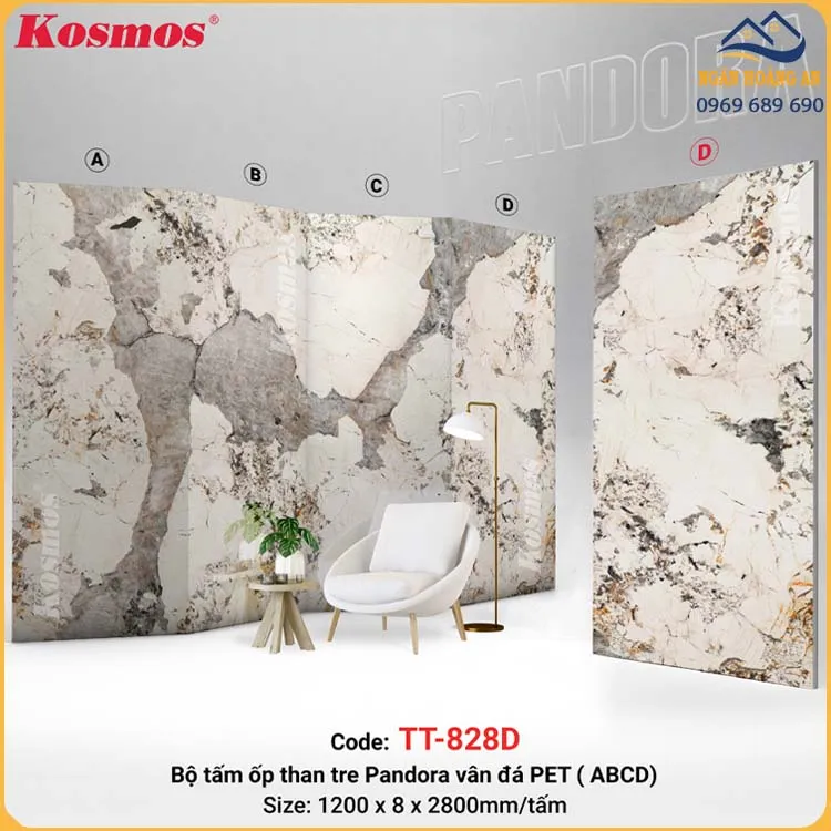 Tấm Ốp Đa Năng Sợi Than Tre Vân Đá Pandora Kosmos TT-828