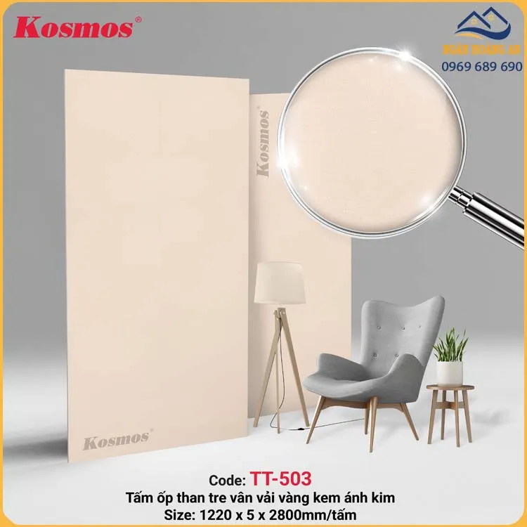 Tấm Ốp Than Tre Vân Vải Vàng Kem Ánh Kim Kosmos TT-503 Dày 5mm