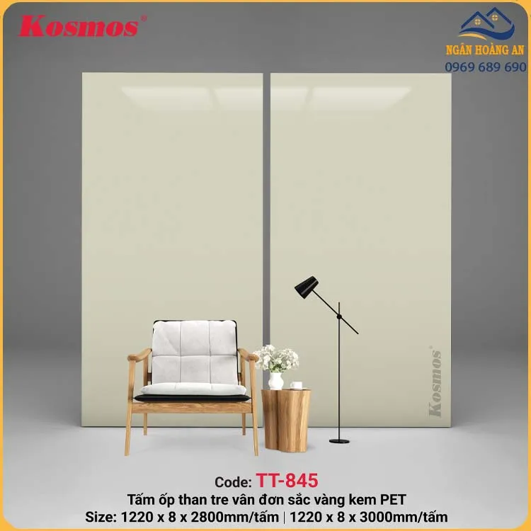 Tấm Ốp Than Tre Vàng Kem PET Kosmos TT-845