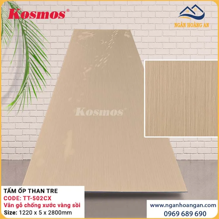 Tấm Ốp Than Tre Kosmos TT-502CX Vân Gỗ Vàng Sồi Dày 5mm