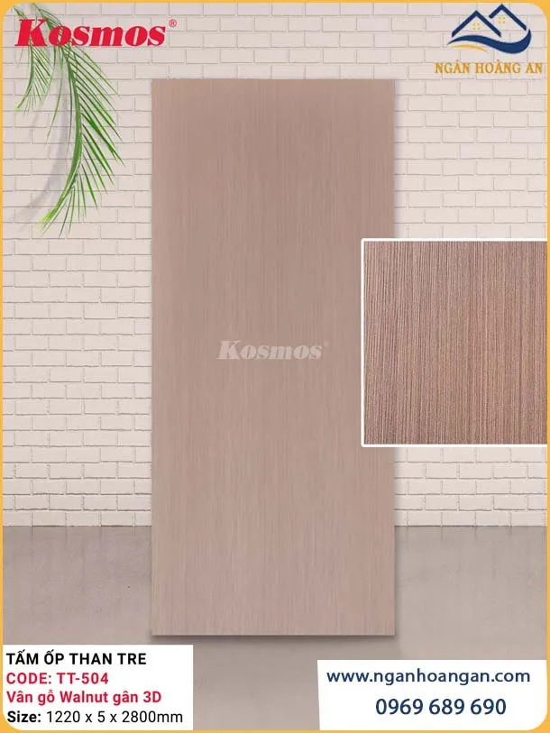 Tấm Ốp Than Tre Kosmos TT-504 Vân Gỗ Walnut 3D Dày 5mm