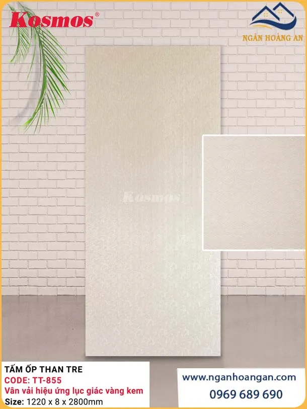 Tấm Ốp Than Tre Kosmos TT-855 Vàng Kem Hiệu Ứng Lục Giác