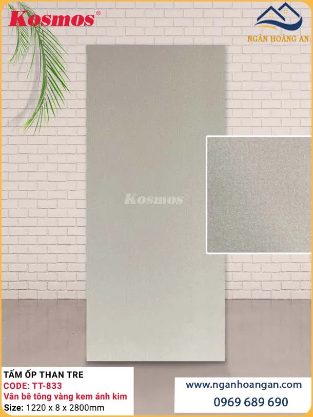 Tấm Ốp Than Tre Vân Bê Tông Trắng Kem Kosmos TT-833 