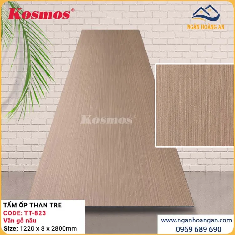Ốp Tường Tấm Ốp Than Tre Vân Gỗ Nâu Kosmos TT-823
