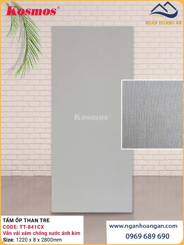 Tấm Ốp Than Tre Vân Vải Xám Ánh Kim Kosmos TT-841CX
