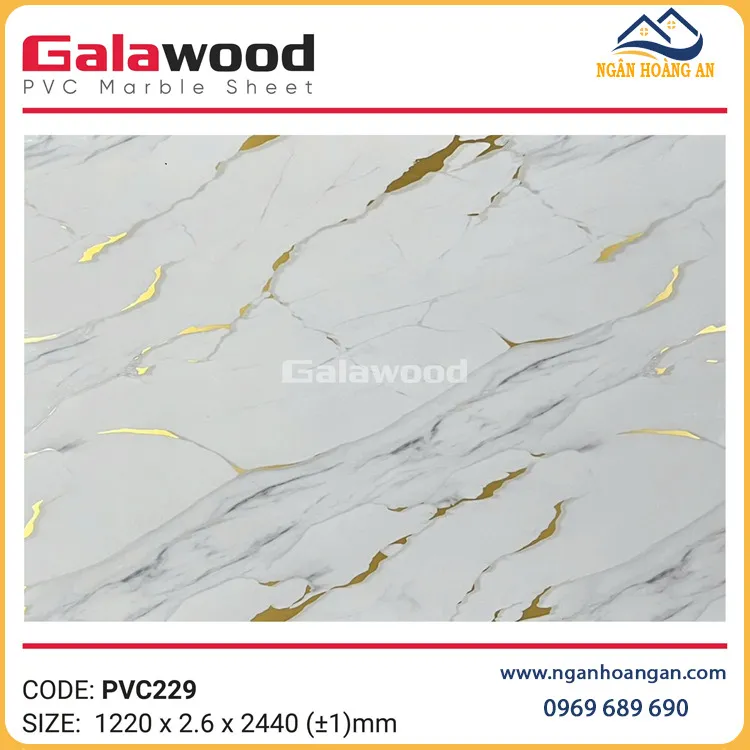Tấm Ốp Tường PVC Giả Đá Dát Vàng Galawood PVC229