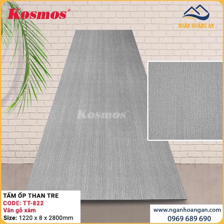 Tấm Ốp Đa Năng Sợi Than Tre Vân Gỗ Xám Kosmos TT-822