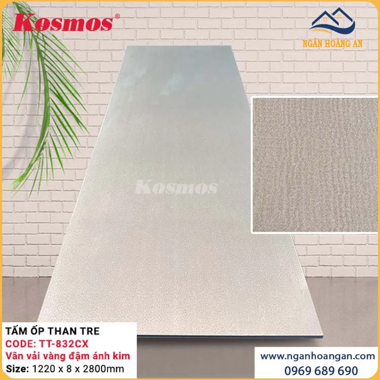 Tấm Ốp Đa Năng Sợi Than Tre Vân Vải Vàng Ánh Kim Kosmos TT-832CX