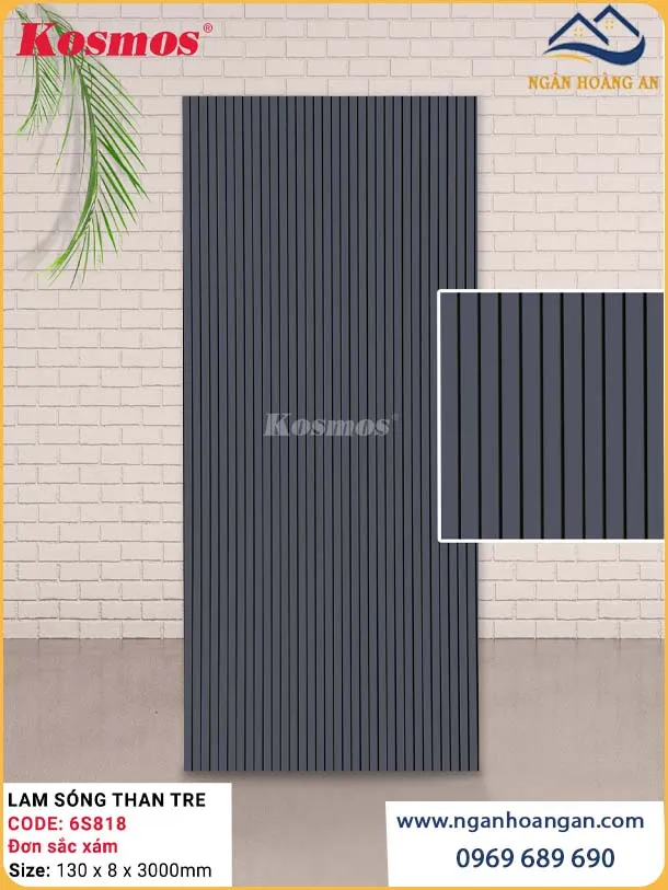 Tấm Ốp Lam Sóng Than Tre Đơn Sắc Xám Kosmos 6S818