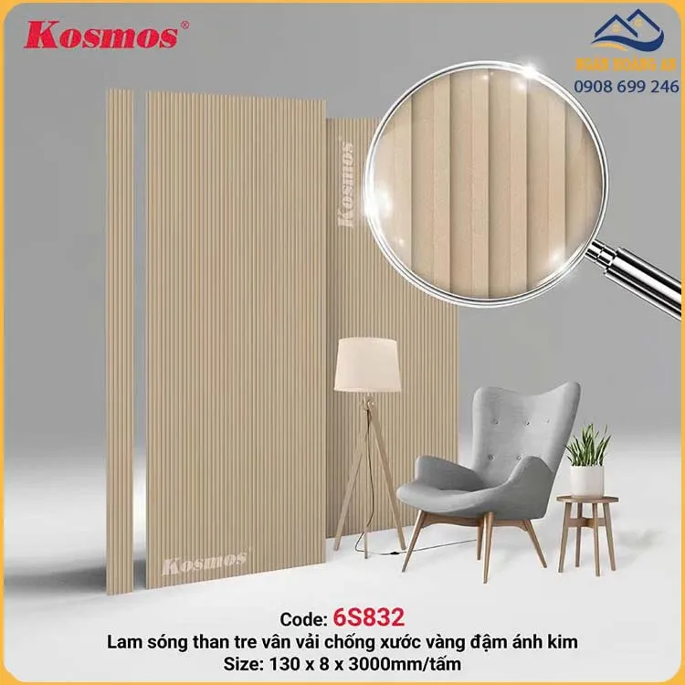 Tấm Ốp Lam Sóng Than Tre Kosmos 6S832 Vân Vải Ánh Kim
