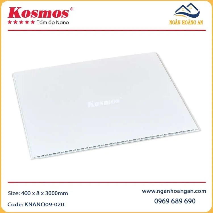 Tấm Nhựa Ốp Tường Nano Màu Trắng Trơn Kosmos KNANO9-020