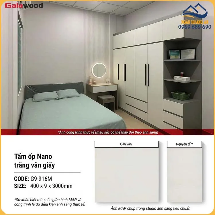 Nhựa Ốp Tường Nano Màu Trắng Galawood G9-916M