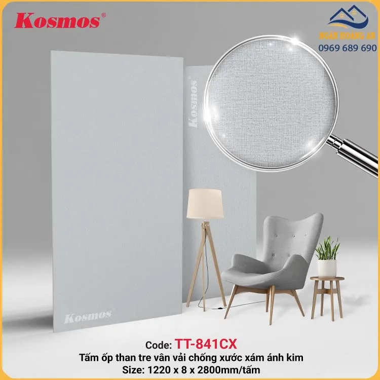 Tấm Ốp Than Tre Vân Vải Xám Ánh Kim Kosmos TT-841CX