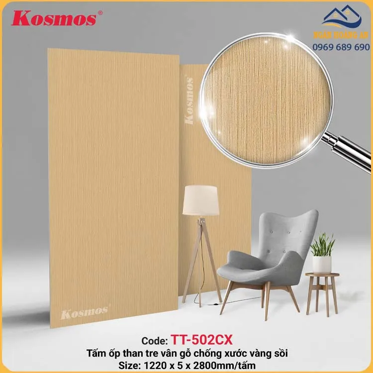 Tấm Ốp Than Tre Kosmos TT-502CX Vân Gỗ Vàng Sồi Dày 5mm