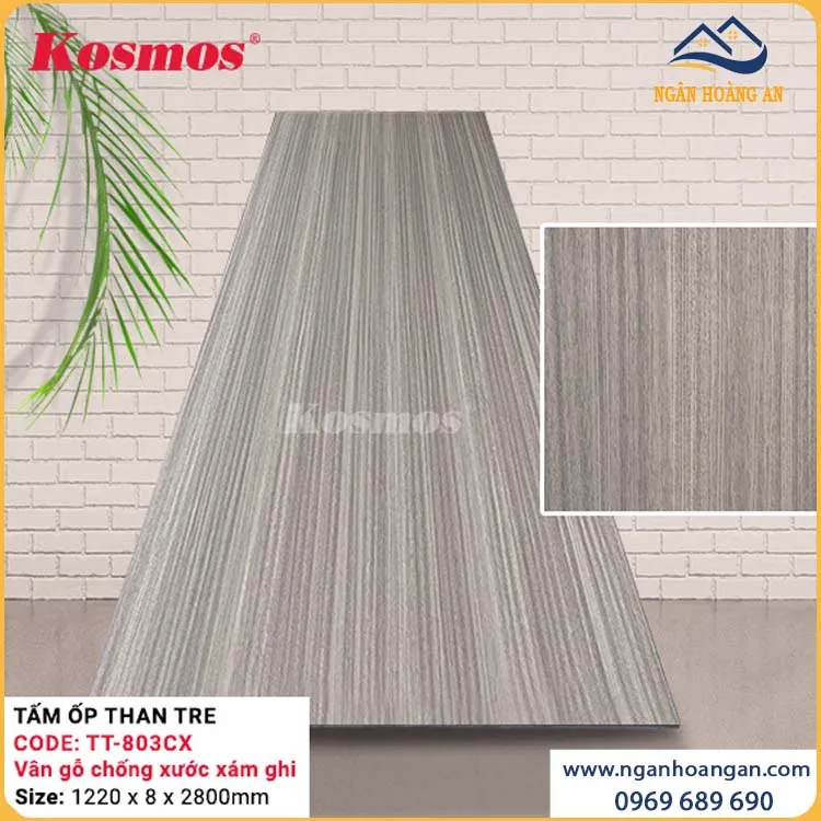 Tấm Ốp Than Tre Kosmos TT-803CX Vân Gỗ Xám Ghi