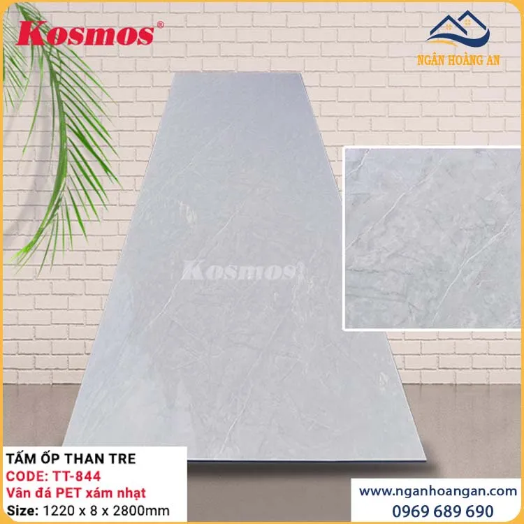 Ốp Tường Than Tre Kosmos TT-844 Vân Đá PET Xám Nhạt