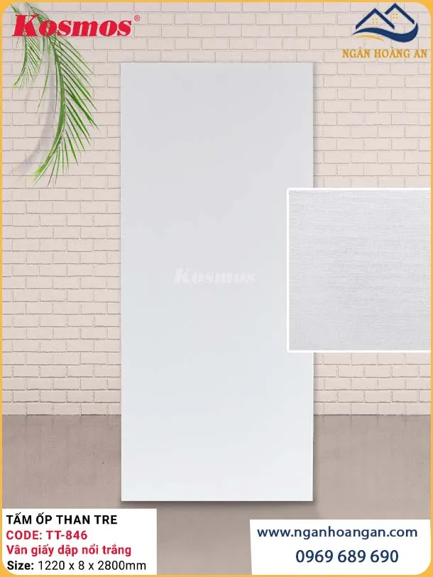 Tấm Ốp Tường Than Tre Kosmos TT-846 Vân Giấy Dập Nổi Trắng