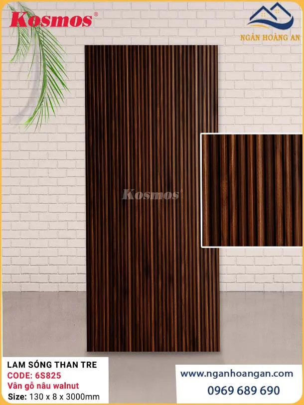 Tấm Ốp Than Tre Lam Sóng Kosmos 6S825 Vân Gỗ Nâu Walnut 