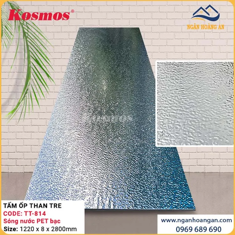 Tấm Ốp Than Tre Sóng Nước PET Bạc Kosmos TT-814