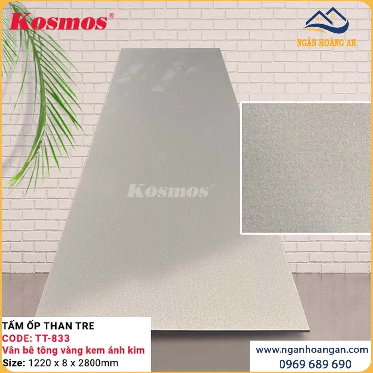 Tấm Ốp Than Tre Vân Bê Tông Trắng Kem Kosmos TT-833 