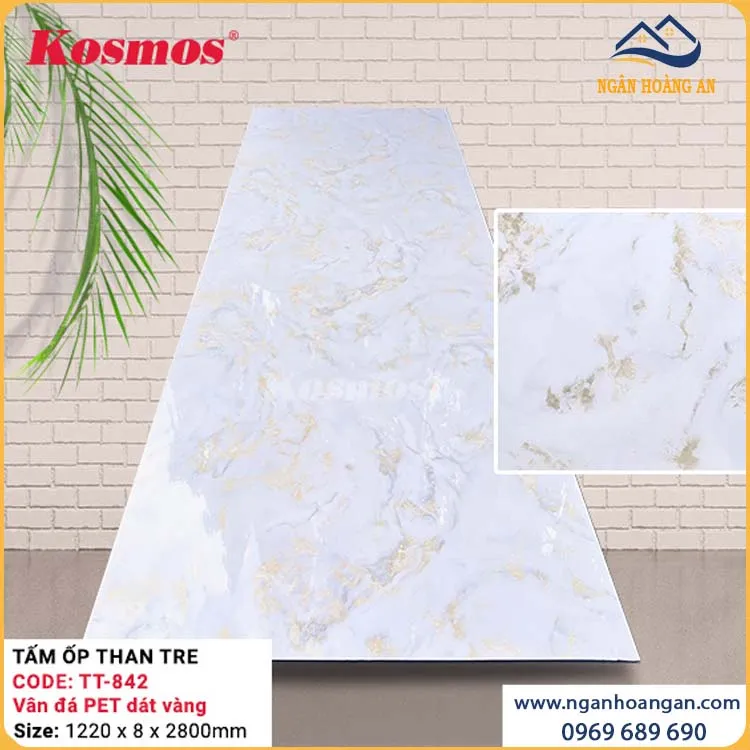 Ốp Tường Than Tre Vân Đá PET Dát Vàng Kosmos TT-842