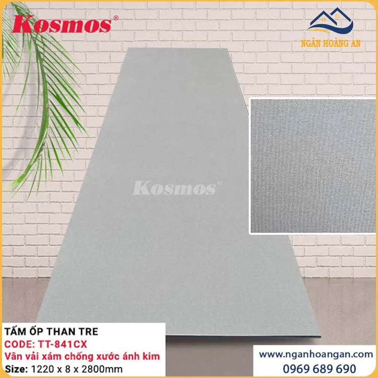 Tấm Ốp Than Tre Vân Vải Xám Ánh Kim Kosmos TT-841CX