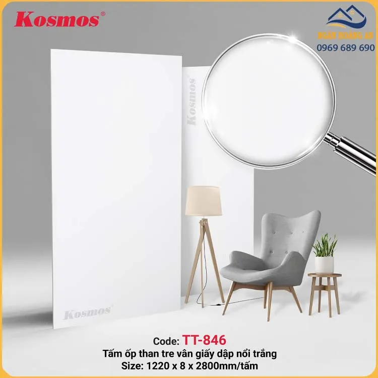 Tấm Ốp Tường Than Tre Kosmos TT-846 Vân Giấy Dập Nổi Trắng
