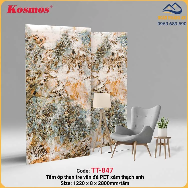 Tấm Ốp Than Tre Vân Đá PET Cẩm Thạch Kosmos TT-847