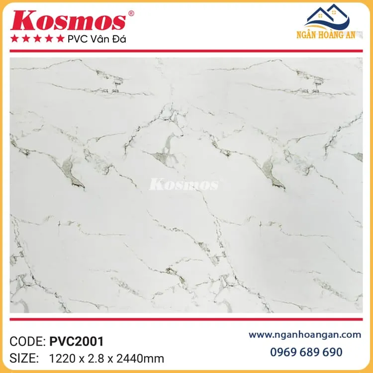 Tấm Ốp PVC Giả Đá Màu Trắng Vân Mây Kosmos PVC2001