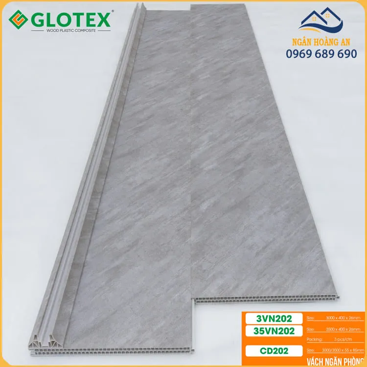 Bộ Vách Ngăn Phòng Khách 2 Mặt Nhựa Giả Bê Tông Glotex VN202