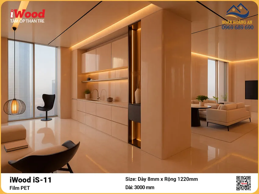 Tấm Sợi Than Tre Ốp Tường Phủ PET iWood iS-11