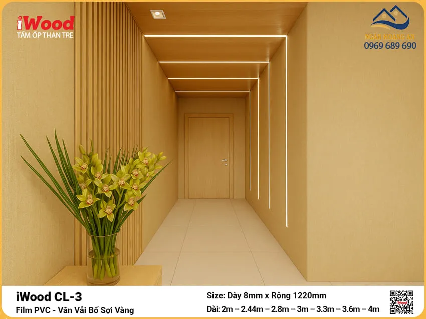 Tấm Ốp Than Tre Ốp Tường Giả Vải Bố Sợi Vàng iWood CL-3
