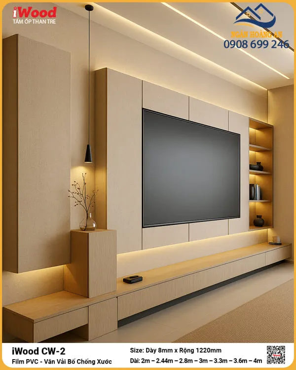 Tấm Ốp Sợi Than Tre Vải Bố Xám Nhạt iWood CW-2