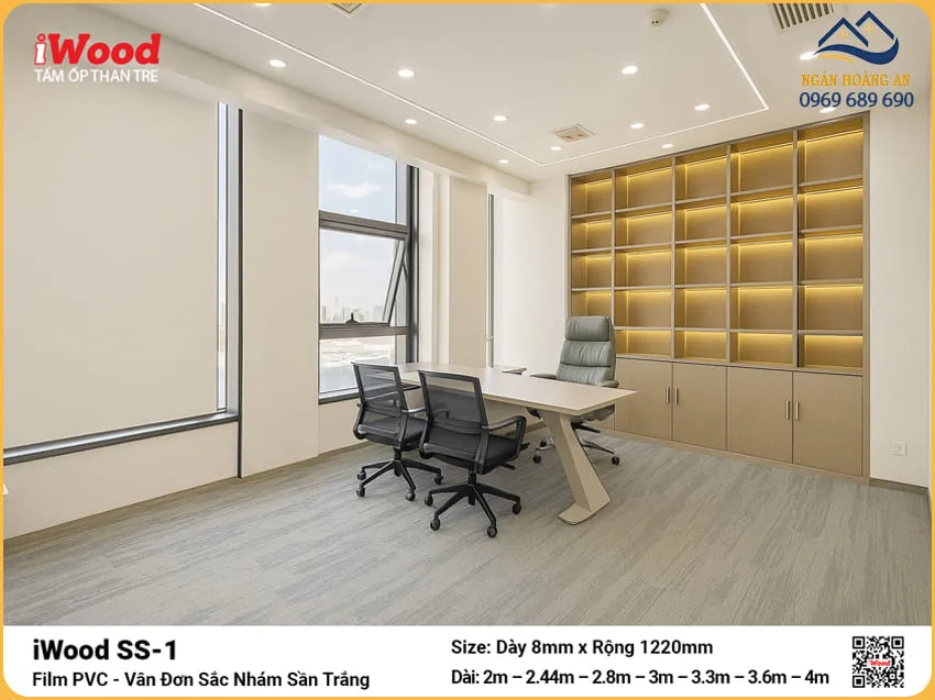 Tấm Ốp Than Tre Vân Đơn Sắc Nhám Sần Trắng iWood SS-1