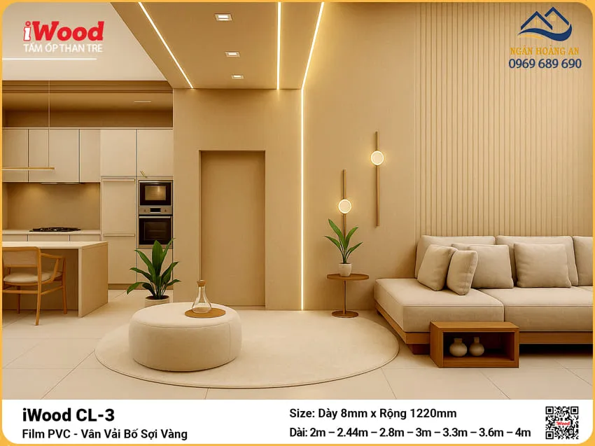 Tấm Ốp Than Tre Ốp Tường Giả Vải Bố Sợi Vàng iWood CL-3